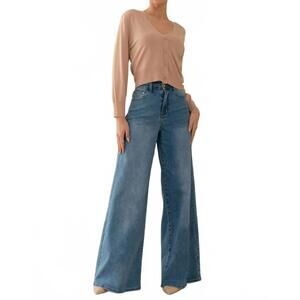 NEW FERRACHE high waisted wide leg jeans in blue